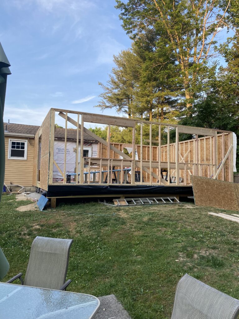 Construction Site Showing House in Progress With Wooden Frame